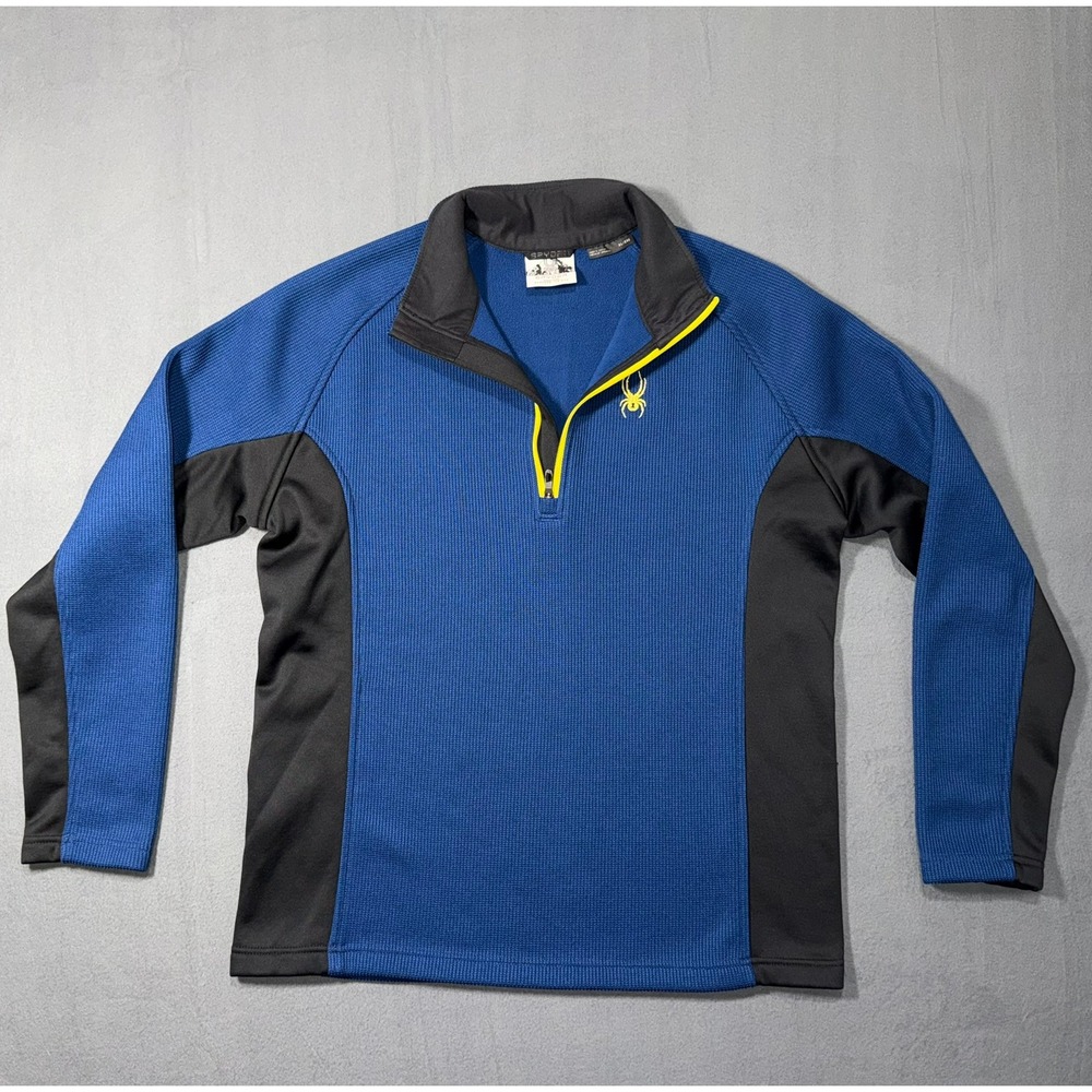 Spyder Mens XL Blue Waffle Knit Fleece Lined Quarter Zip Pullover Sweater